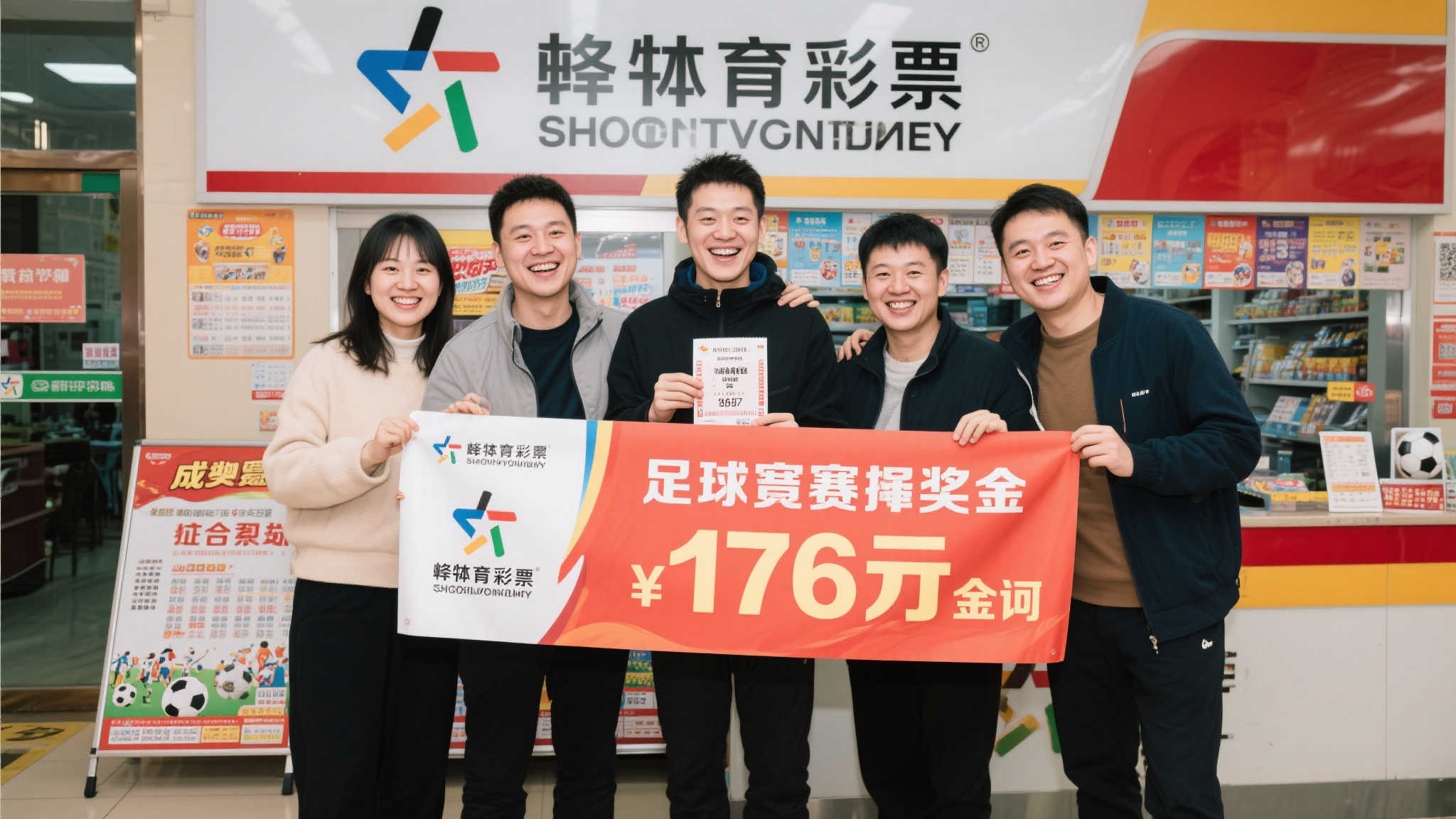 5人联手斩获足彩176万,喜提奖金露脸合影横幅留念! 5人联手斩获足彩176万,喜提奖金露脸合影横幅留念!